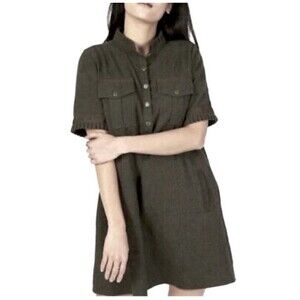 Faherty Piecrust Short Sleeve Mini Dress Utility Green Size Small